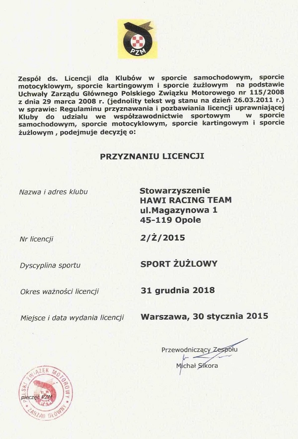 Hawi Racing Team licencja