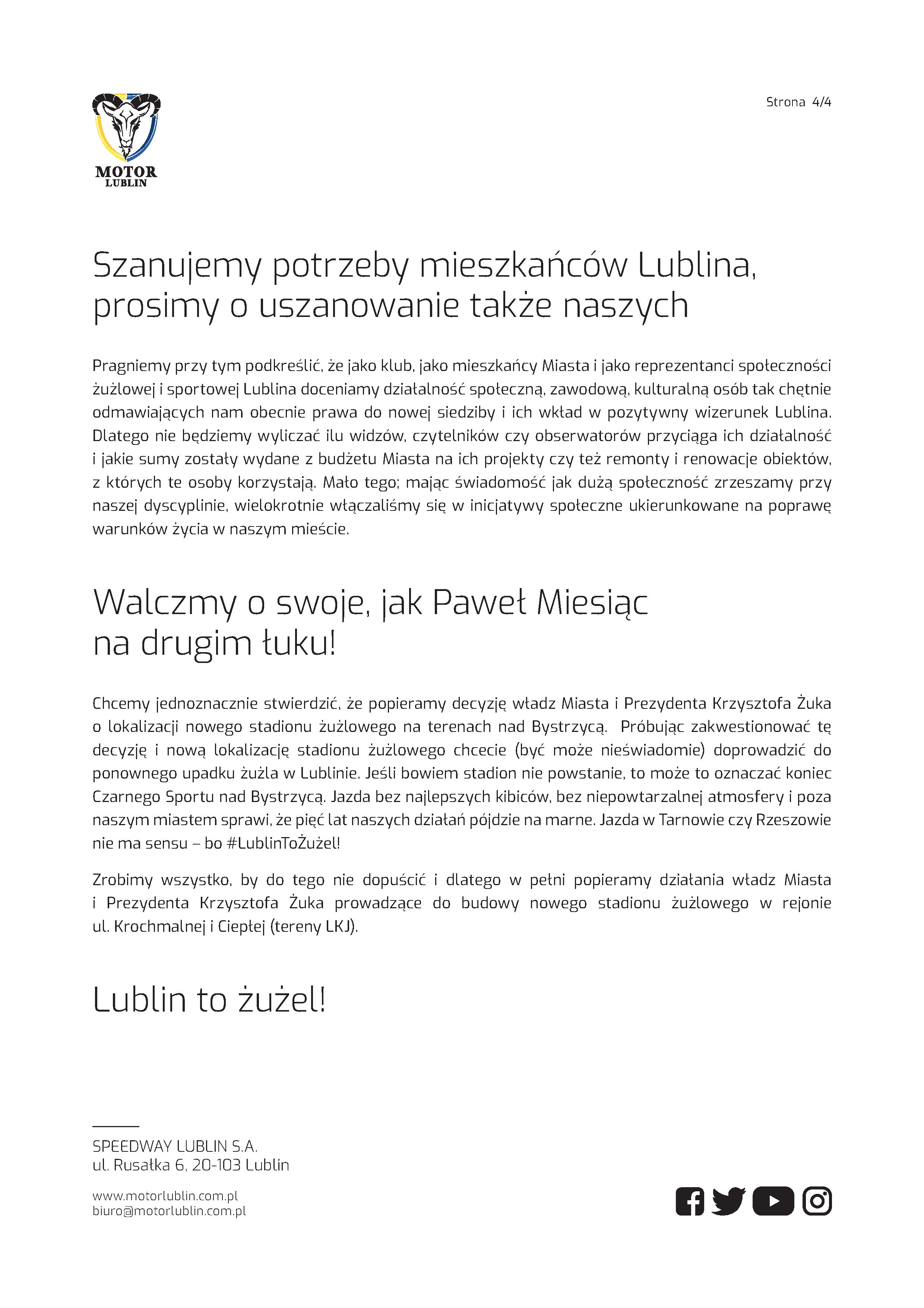 OŚWIADCZENIE SPEEDWAY LUBLIN SA 4