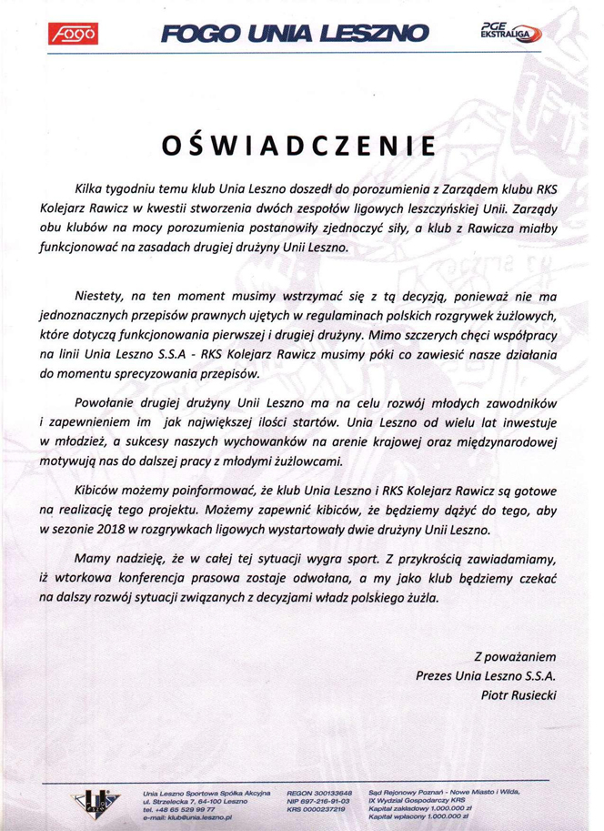 oswiadczenie leszno